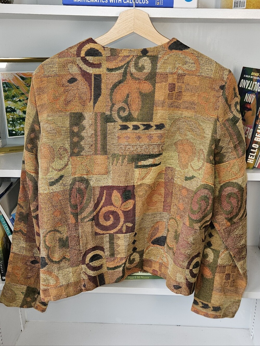 Vintage Canvas Coat Patterned Patchwork Jacket Size Large Fall Boho Southwestern - Picture 5 of 7